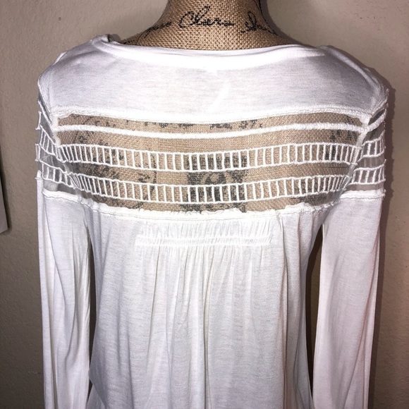 Free People White Mesh Insert Roxie Tee Embroidered Panels Size Small - Picture 10 of 14